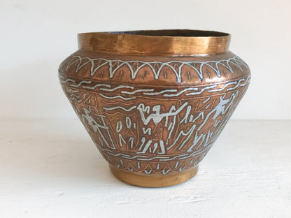 Egyptian Brass Vessel with Copper & Silver Inlay