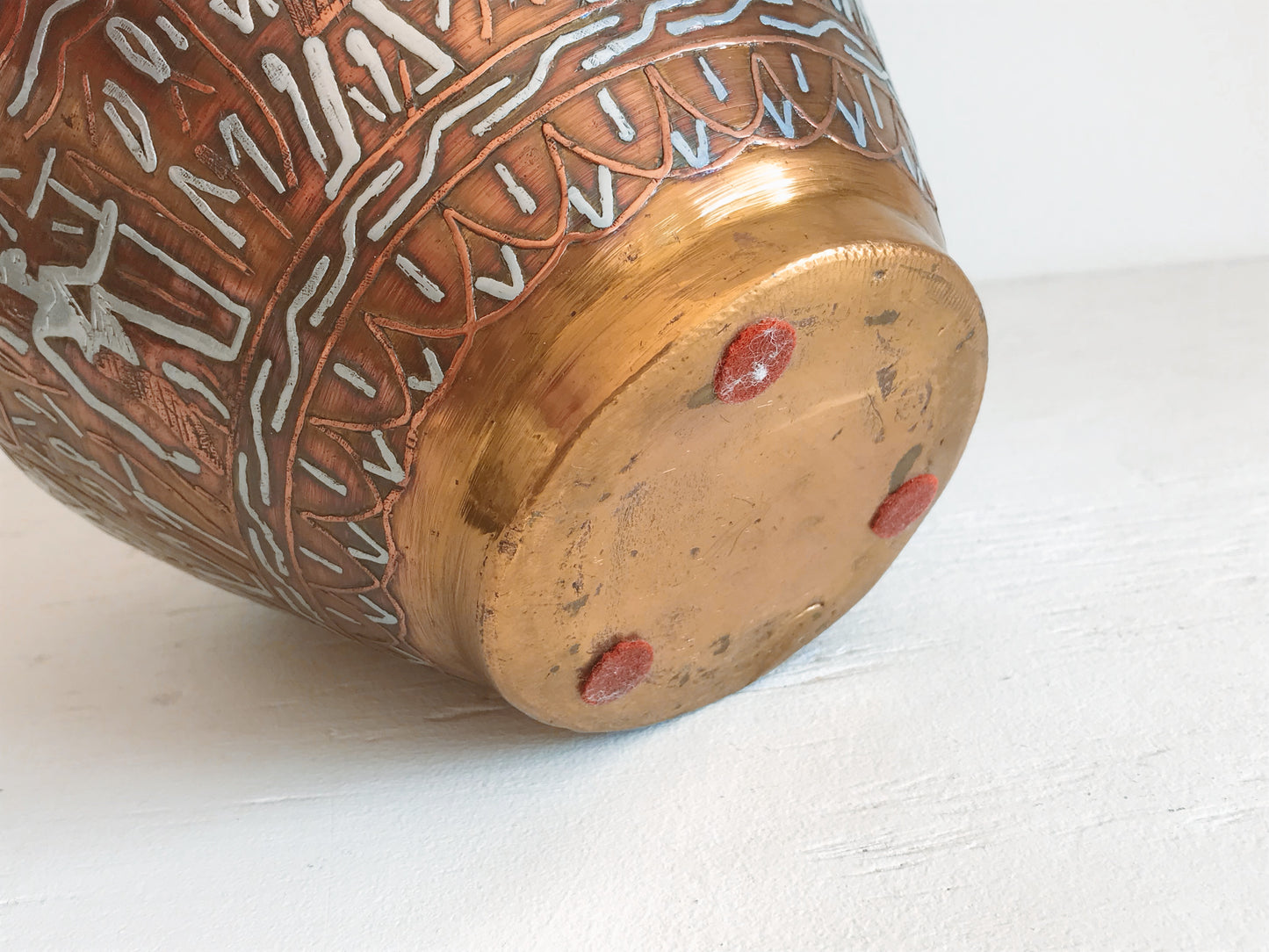 Egyptian Brass Vessel with Copper & Silver Inlay