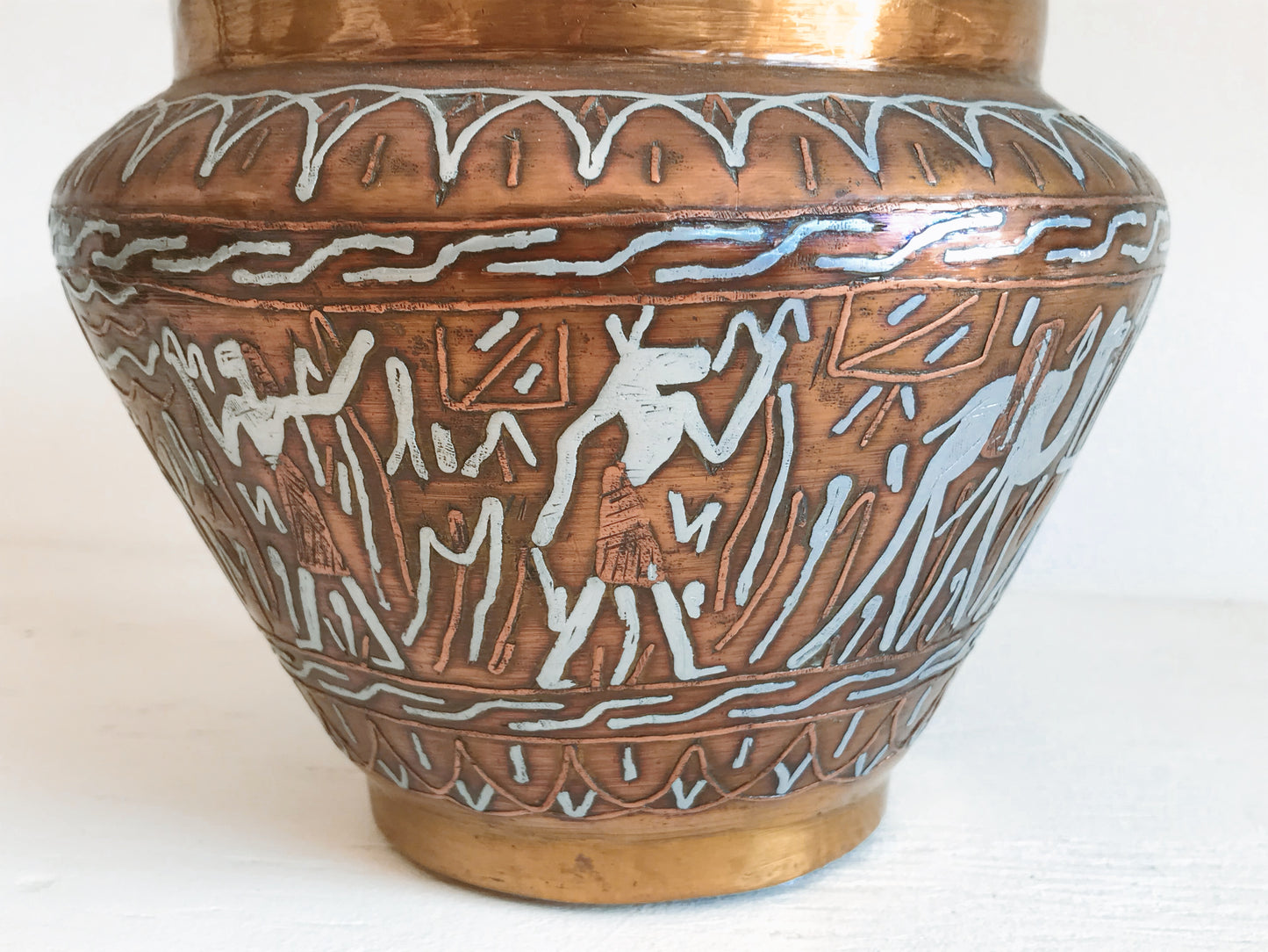 Egyptian Brass Vessel with Copper & Silver Inlay