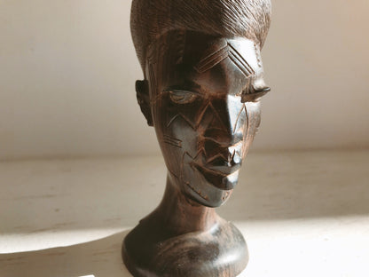 African Ebony Wood Hand Carved Bust