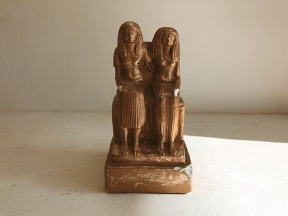 Egyptian Revival Chalkware Royal Egyptian Couple Statue