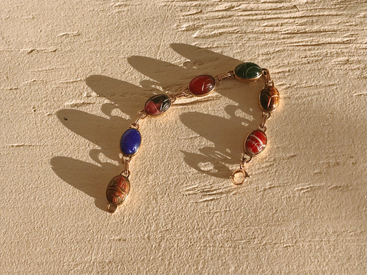 12K Gold Filled Gemstone Scarab Bracelet