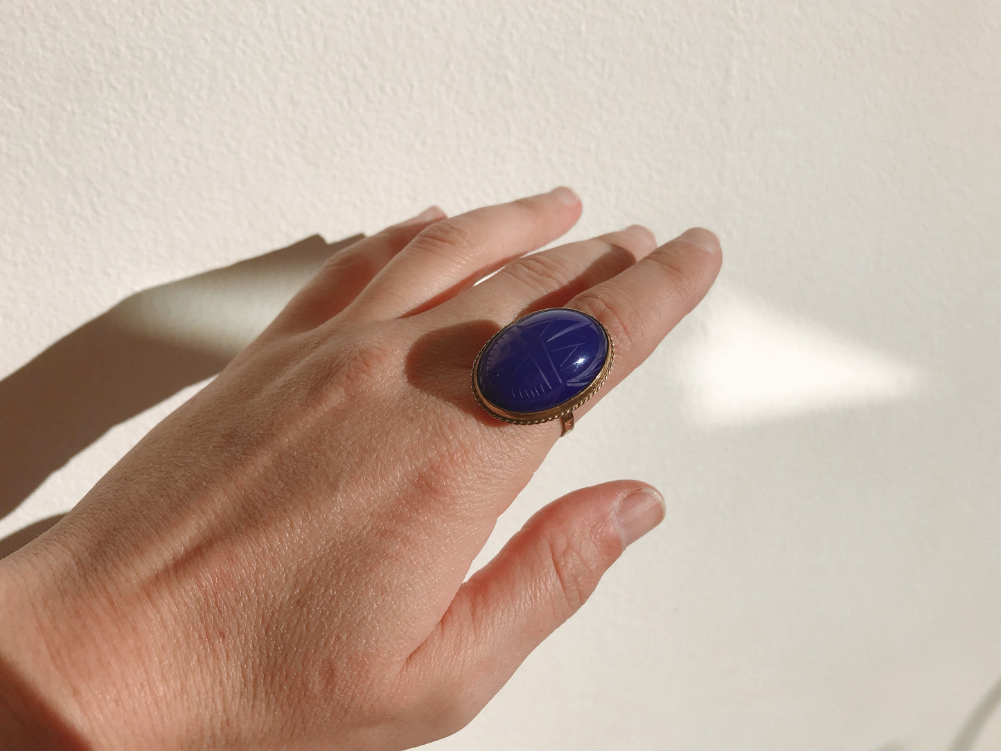 Gold Plated Blue Chalcedony Scarab Ring