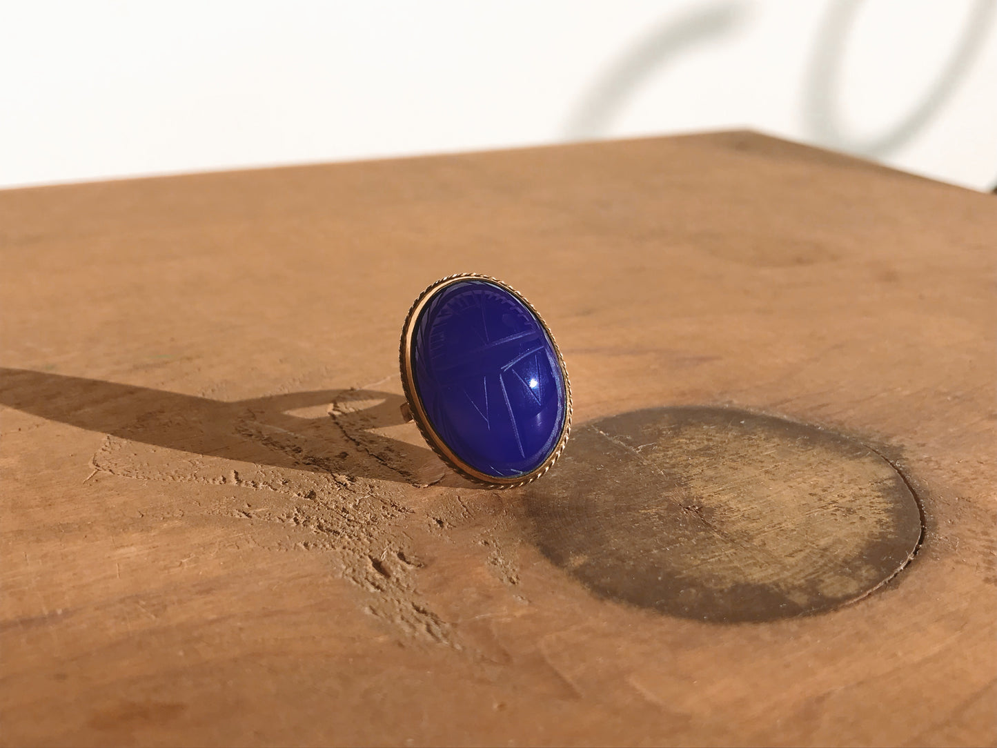 Gold Plated Blue Chalcedony Scarab Ring