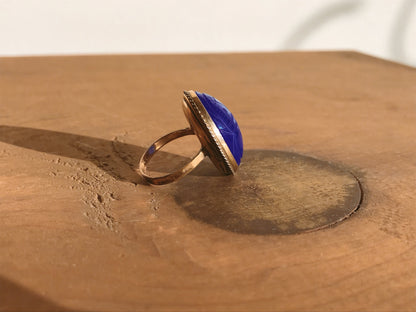 Gold Plated Blue Chalcedony Scarab Ring